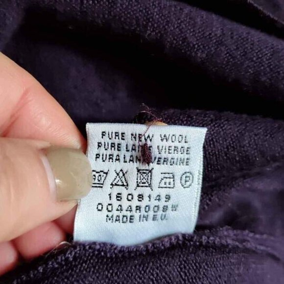 Pure Tasmanian Wool Peter Hahn Deep Purple Aubergine Cardigan Sweater Sz L - Picture 5 of 5